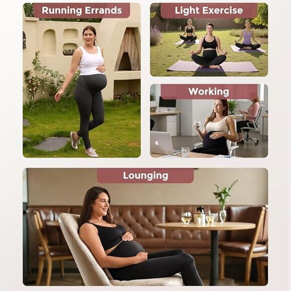 Momcozy "Maternity Leggings" Over The Belly- Yoga Pregnancy Pants- Gry/Blk-Large - Picture 1 of 13
